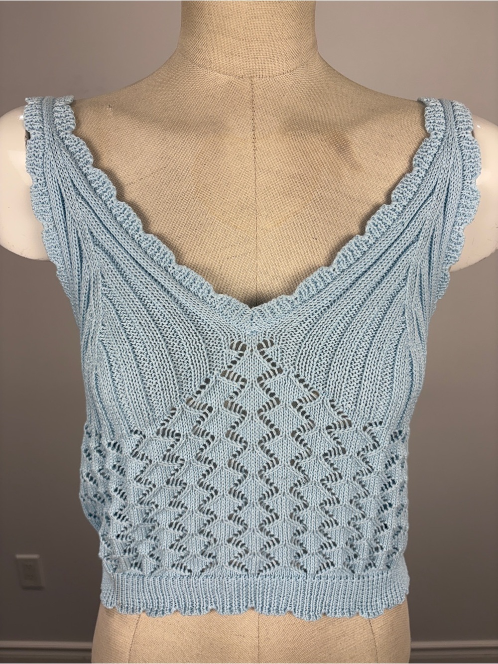 Poof Apparel Blue Pointelle Knit Sweater Size L NWT